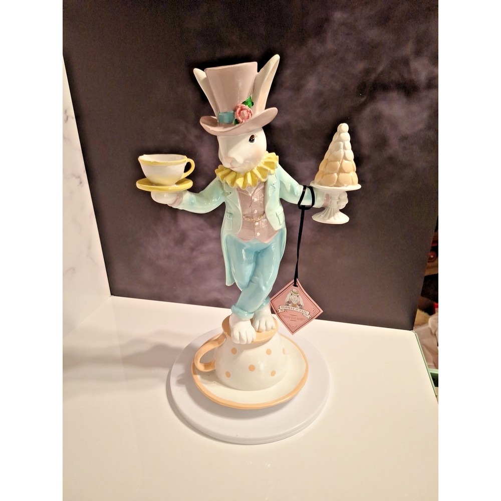 Cottontail‎ Lane Mad Hatter Easter Bunny 15" Figure Macaroon Tree and Tea Cups
